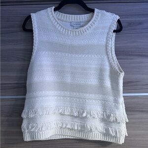 Club Monaco Cream Fringe SweaterTop - Large